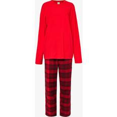 Damen - Rot Schlafanzüge Calvin Klein Womens Grad Chck Rouge Blk Grd Check-print Long-sleeved Cotton Pyjama set