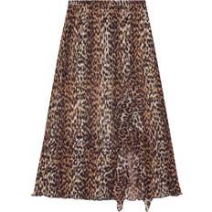 Brune - Dame Skjørt Ganni Leopard Pleated Georgette Midi Flounce Skirt in Almond Milk Recycled Polyester Women's Almond Milk