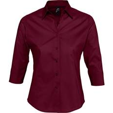 Røde - S Bluser Sol's Effect 3/4 Sleeve Fitted Work Shirt Burgundy