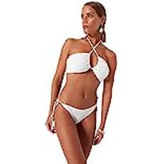 Damen - Weiß Bikinihosen Trendyol Collection Weiße gebundene strukturierte Bikinihose TBESS23BA00222