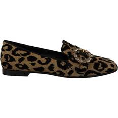 Dolce & Gabbana Low Shoes Dolce & Gabbana Gold Leopard Print Crystals Loafers Shoes