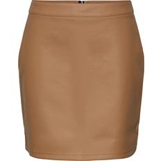 Brune - Dame Skjørt Pieces Pcnoda Faux Leather Skirt