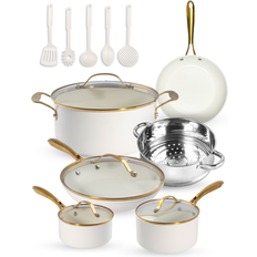 Cookware Gotham Steel Natural Collection Ceramic Coating Non-Stick Cream Cookware Set with lid 15 Parts