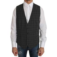 Herre - M - Ull Vester Dolce & Gabbana Gray Wool STAFF Checkered Stretch Vest IT52