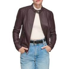 Red Coats Andrew Marc Women's Glenbrook Leather Racer Jacket Bordeaux