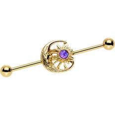 Women Piercings Body Candy Purple Faux Opal Gold Anodized Moon Sun Industrial Barbell 38mm 1/2