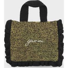 Schwarz Stofftaschen Ganni Black & Green Cotton Crochet Frill Tote 099 Black UNI