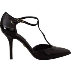 Dolce & Gabbana Heels & Pumps Dolce & Gabbana Black Patent Leather T-Strap Heels Sandals Shoes