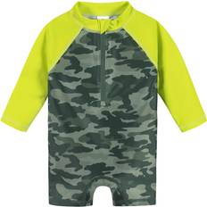 Babies UV Suits Children's Clothing Gerber Boys' Long Sleeve One Piece Sun Protection Rashguard Swimsuit, Green Gator, Months