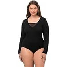 Velvet Shapewear & Under Garments Ulla Popken Velvet Check Long Sleeve Bodysuit black