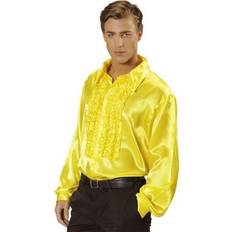 Herre - M Bluser Widmann 70er jahre disco fashion gelbe bluse mit rüschen aus satin kostüm Gelb