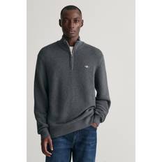 Gant Sweaters Gant Textured Half Zip Sweatshirt In Grey