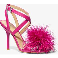 Michael Kors Pumps Michael Kors MK Whitby Feather Trim Leather Sandal Deep Fuchsia