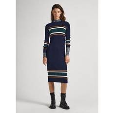 L - Long Dresses - Men Pepe Jeans Striped Maxi Jumper Dress With Turtleneck