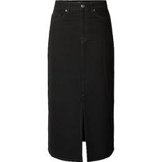 Dame - Polyester Skjørt Selected Black Denim Midi Skirt