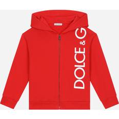 Dolce & Gabbana Red Sweaters Dolce & Gabbana Kids Logo zip-up cotton hoodie red Y