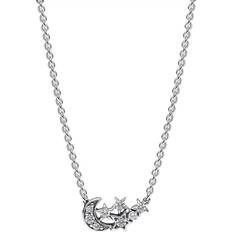 Pandora Damen Halsketten Pandora Sparkling Moon & Star Collier Necklace - Silver/Transparent