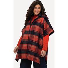 Damen - Rot Capes & Ponchos Ulla Popken Poncho, rutemønster, troyerkrage, oversized, halve ermer