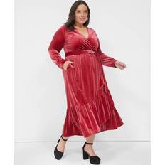 Midi Dresses - Velvet Lane Bryant Tiered Wrap Velvet Midi Dress Rhubarb