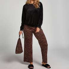 Hunkemöller Morgenkåper & Badekåper Hunkemöller Printed Velour Pyjama Set Black/Leopard, Black, 2Xl, Women Black