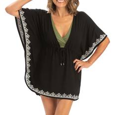 M Swimsuit Cover-Ups & Sarong Wraps Dolfin Women's V-Neck Kaftan Swim Cover-Up, Medium, Black Holiday Gift