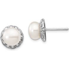 Pearl - Silver Earrings FB Jewels Cheryl Sterling Silver CZ White FW Cultured Pearl Stud Earrings
