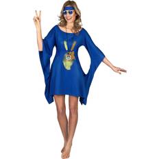 Vegaoo Women's Hippie Costume with Peace Sign Blue/Green/Brown