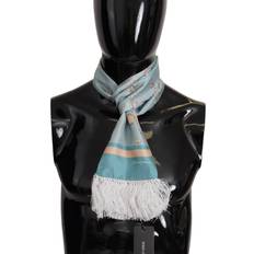 Dolce & Gabbana Unisex Accessories Dolce & Gabbana Blue Silk Shiny Shell-Print Neck Wrap Fringed Scarf
