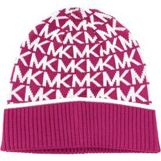 Michael Kors Women Beanies Michael Kors Women`s Bordered MK Logo Cuff Beanie Deep Fuchisa Cream