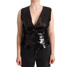 Dolce & Gabbana Polyester Tank Tops Dolce & Gabbana Black Sequin V-Neck Sleeveless Vest Tank Women's Top