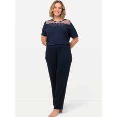 Blau - Damen Negligés Ulla Popken Damen Pyjama, Viskose, Spitzendetail Schlafanzüge, Nachtblau, 54-56