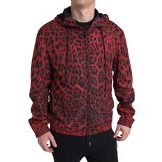 Dolce & Gabbana Red Jackets Dolce & Gabbana Red Leopard Hooded Bomber Full Zip Jacket IT48