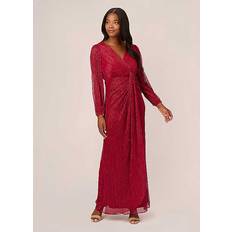 Adrianna Papell Red Dresses Adrianna Papell Metallic Mesh Draped Gown Red