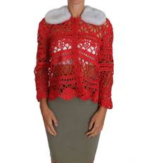 Dolce & Gabbana Red Cardigans Dolce & Gabbana Red Cardigan Crochet Knit Raffia Women's Sweater