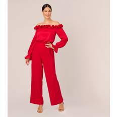 Adrianna Papell Red Jumpsuits & Overalls Adrianna Papell Women's Off-The-Shoulder Satin Jumpsuit Hot Ruby Hot Ruby