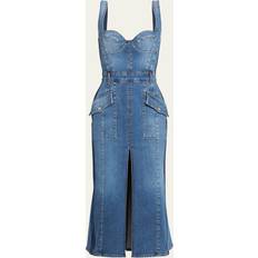 Dresses Alexander McQueen Sculpted Bust Denim Midi Dress with Front Slit LIGHT BLUE IT 10 US