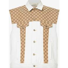 Bomull - Herre Vester Gucci Mens Light Blue Mix Monogram-pattern Spread-collar Denim Vest