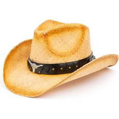 TOVOSO Straw Cowboy Hat for Women and Men with Shape-It Brim, Western Cowboy Hat, Bull Tea Stain