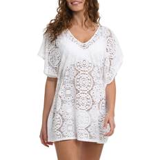 S Swimsuit Cover-Ups & Sarong Wraps La Blanca Short Crochet Coverup Caftan WHITE