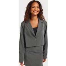 Grå - L Dressjakker Pieces Jeremy Cropped Blazer Grey Melange