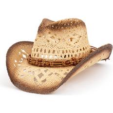 Headgear TOVOSO Straw Cowboy Hat for Women and Men with Shape-It Brim, Western Cowboy Hat, Brown/Beads Tea Stain