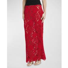 Florals Skirts Valentino Garavani Lace wool-blend maxi skirt red
