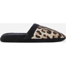 Dolce & Gabbana Hausschuhe Dolce & Gabbana Black Leopardo Cotton Terry Slippers