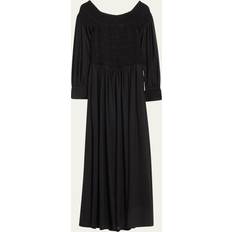 Long Dresses - Men Max Mara Off-Shoulder Smocked Wool Dress BLACK