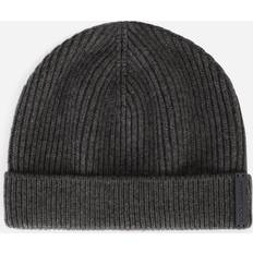 Dolce & Gabbana Men Beanies Dolce & Gabbana Knit wool hat with leather logo iron_grey one