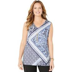 Scarfs Catherines Plus Women's AnyWear V-Neck Tank in Navy Scarf Print Size 2X