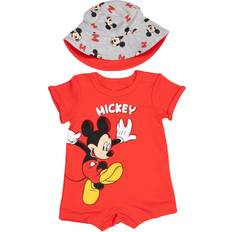 3-6M Jumpsuits Children's Clothing Disney Mickey Mouse Newborn Baby Boys Romper and Sunhat Red