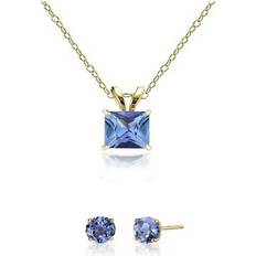 Jewelry Sets Paris Jewelry 18K Yellow Gold 4ct Tanzanite Princess Cut Necklace and Round Earrings Set Plated