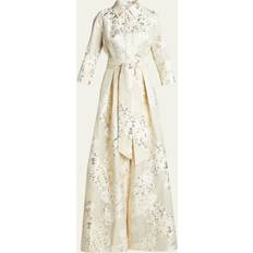 Beige - Men Dresses Belted Jacquard Shirtdress Gown CHAMPAGNE