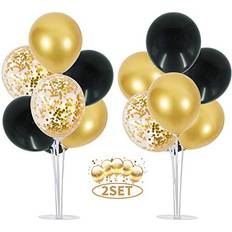 Party Supplies TONIFUL 2 Set Table Centerpiece Balloons Stand Kit Include 16 Black Gold Latex Confetti Balloons for Birthday Baby Shower Wedding Graduation Anniversary Table Party Decorations